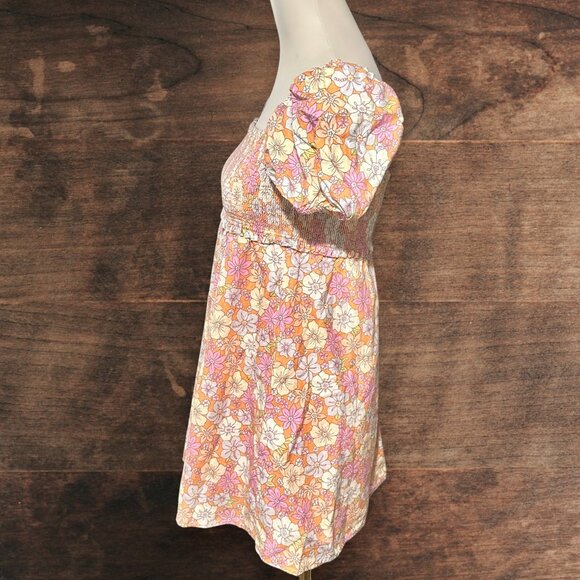 Aritzia Sunday Best Babydoll Floral Mini Dress | Pink Orange Ivory | Size S - Picture 3 of 7